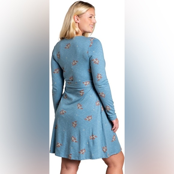 Toad & Co Cue Wrap Long Sleeve Blue Floral Tie Waist Casual Dress - Picture 2 of 7